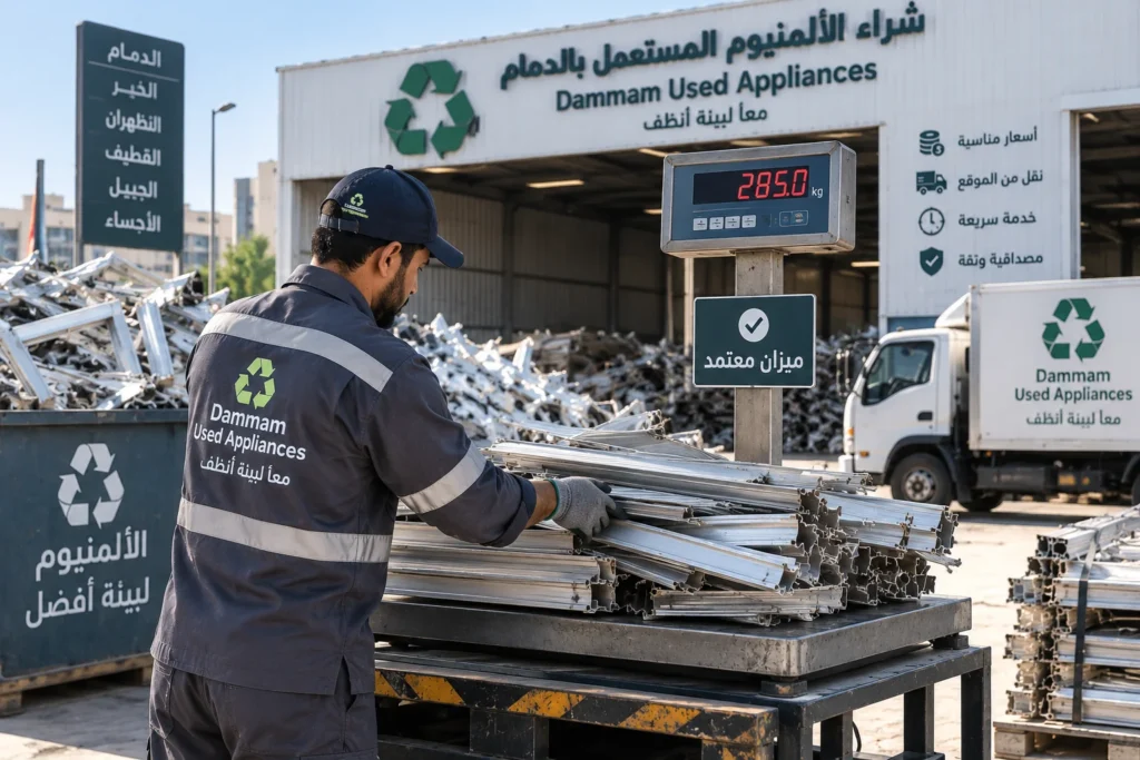 فني يزن الألمنيوم على الميزان المعتمد